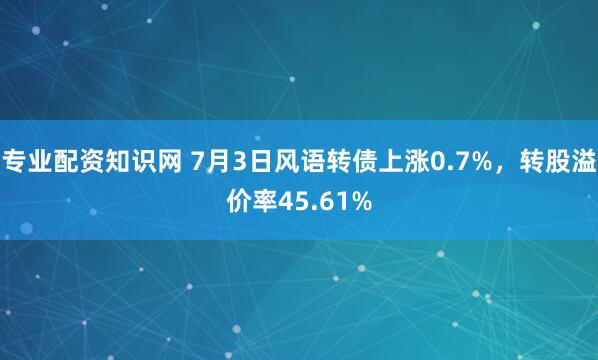 专业配资知识网 7月3日风语转债上涨0.7%，转股溢价率45.61%